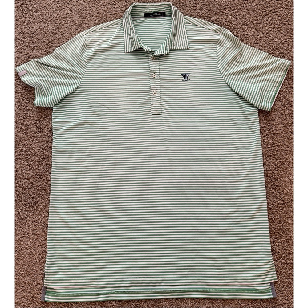 RLX Ralph Lauren Men's Golf Polo Stretch Green White Stripe Size XL Course Logo‎